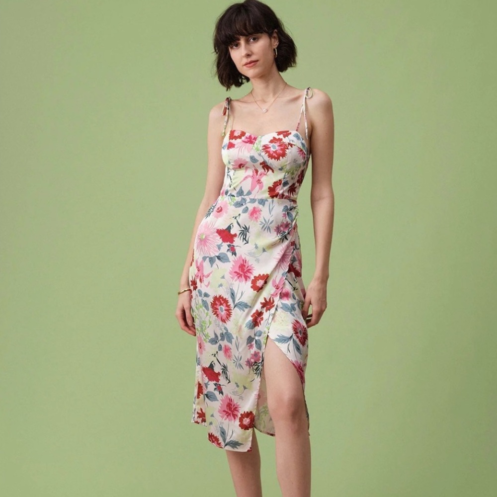 Rihoas Floral Midi Dress with slit - small NWT